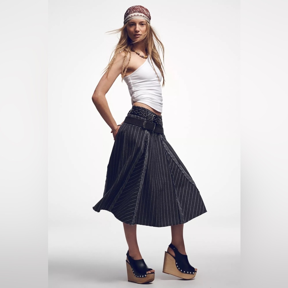 FREE PEOPLE | ✨NEW✨ Amelia Midi Skirt in Grey Combo
